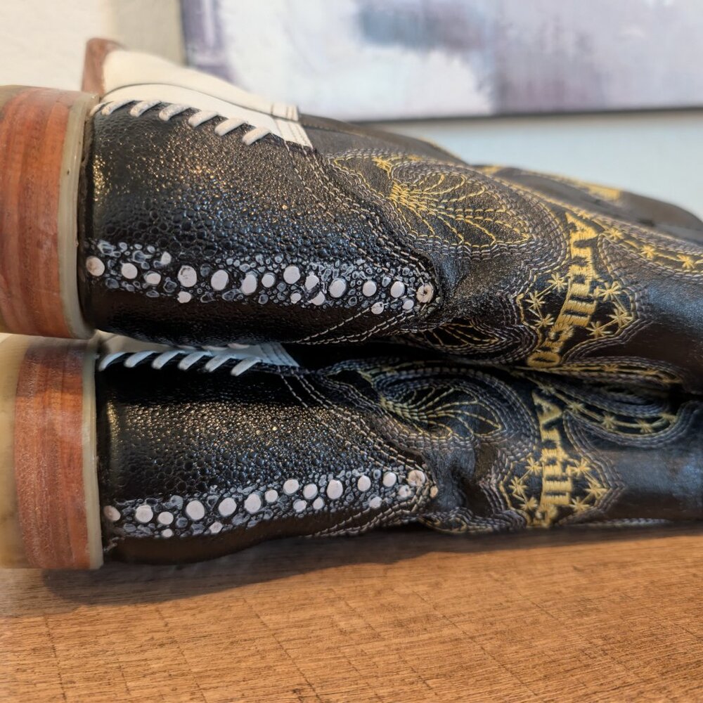 Artillero Leather Western Cowboy Boots Black White Size 19.5 (1.5 Youth) - Picture 5 of 9